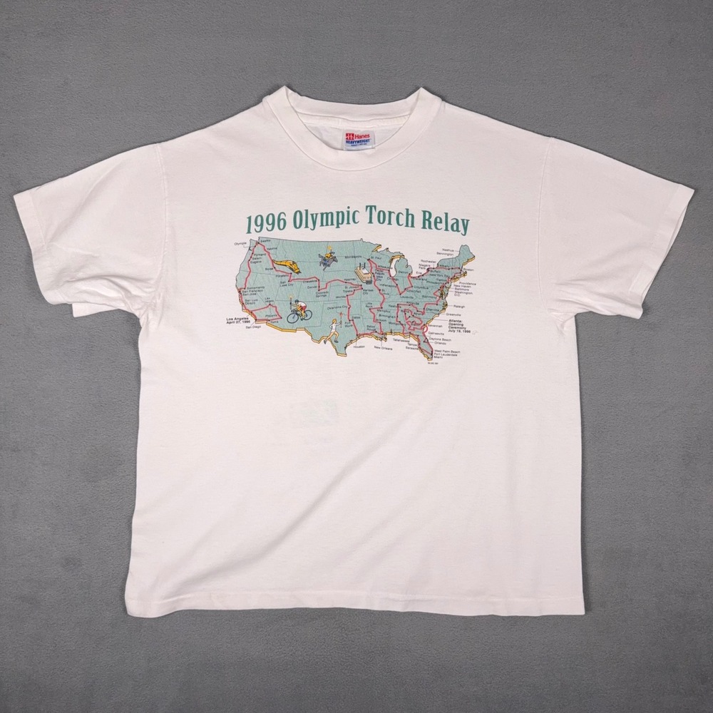 Vintage 96 Olympic Torch Relay T Shirt‎ Map Route All Cities Coca Cola USA Large